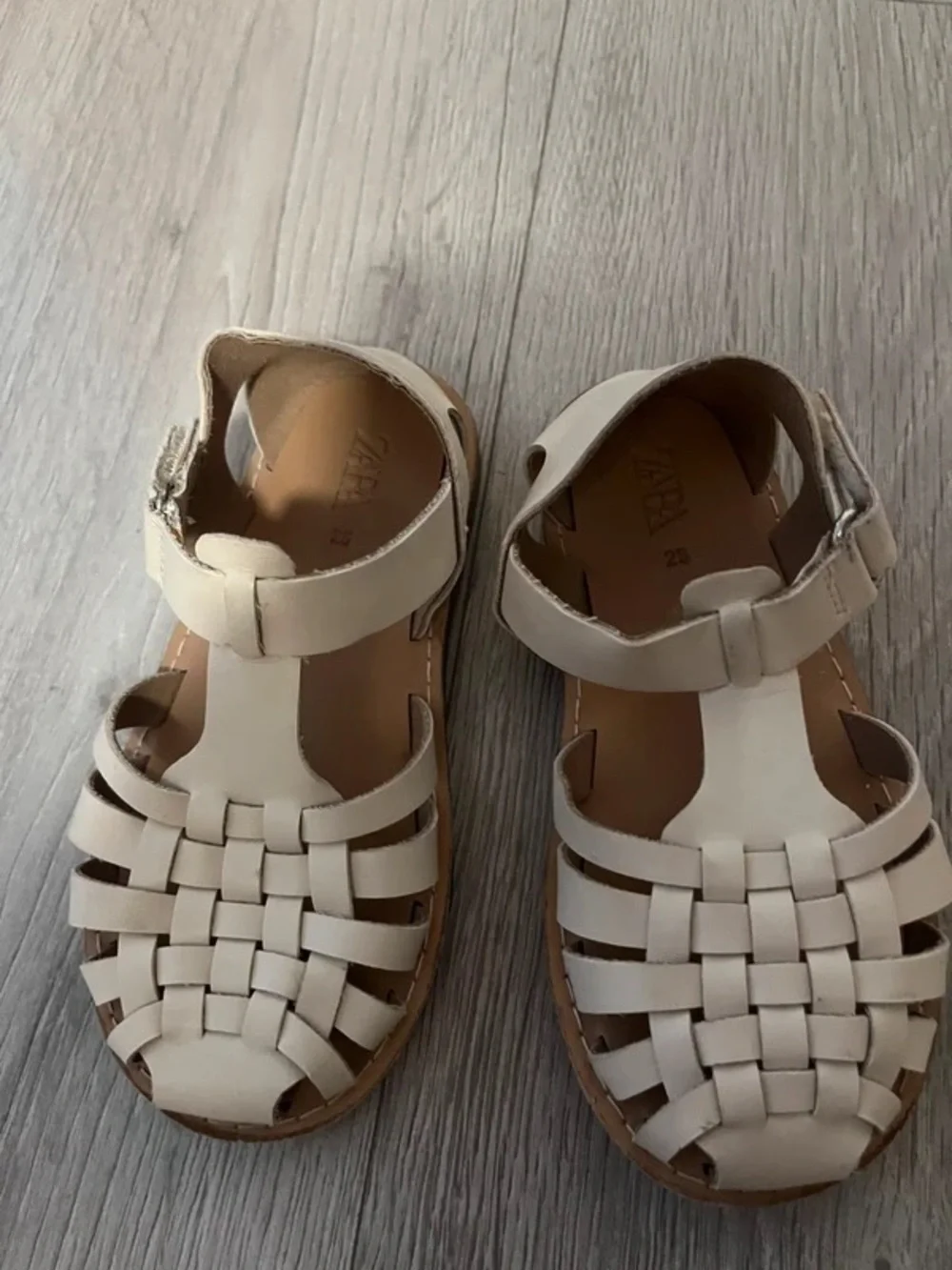 Kids Cream Woven Leather Sandals